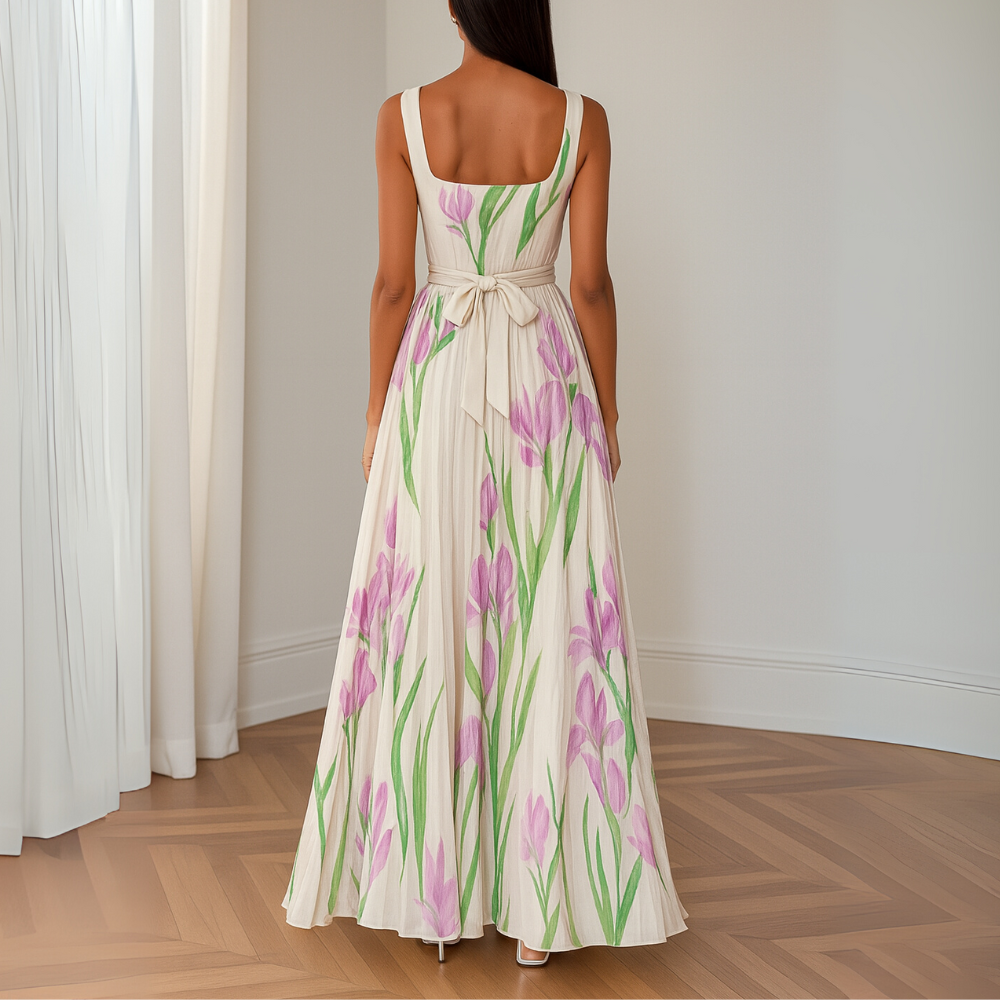Nina - Stylish Floral Pleated Long Dress