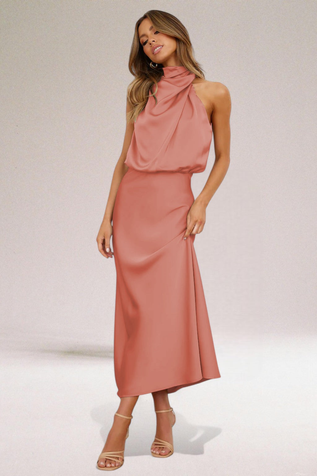 Flavia | Glamorous Satin Halter Dress