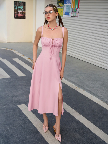 Claudia - Ruched Bust Split Thigh Cami Dress