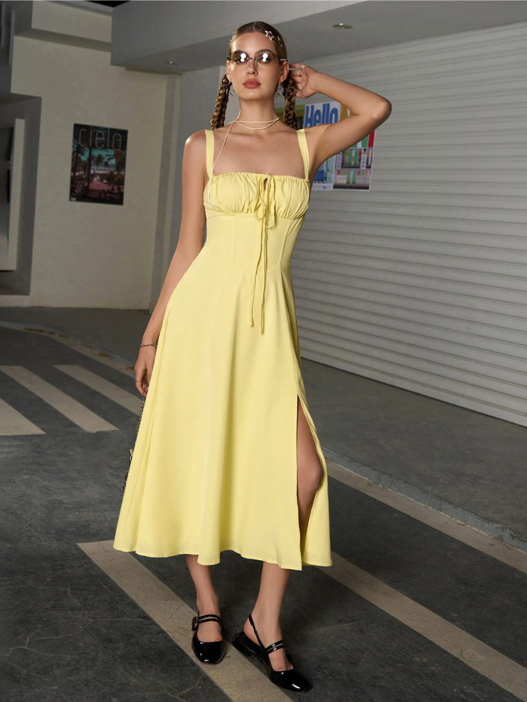 Claudia - Ruched Bust Split Thigh Cami Dress