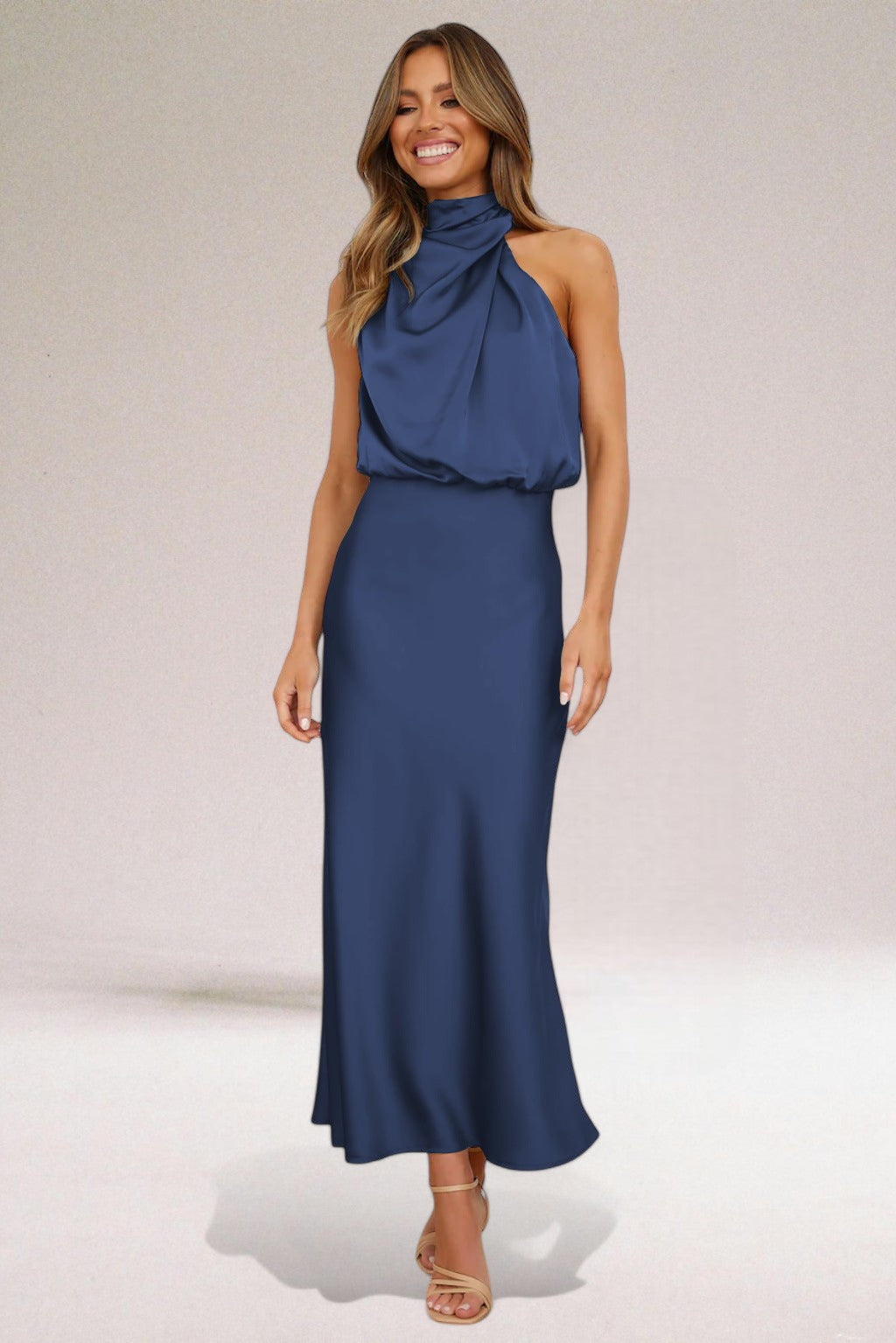 Flavia | Glamorous Satin Halter Dress