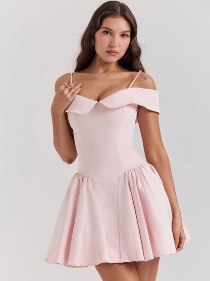Ballet Pink Off-Shoulder Spaghetti Strap Mini Dress