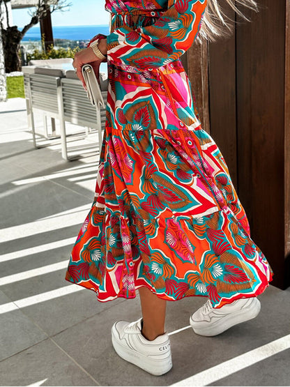 Fashion Long Sleeve V Neck Maxi Dress