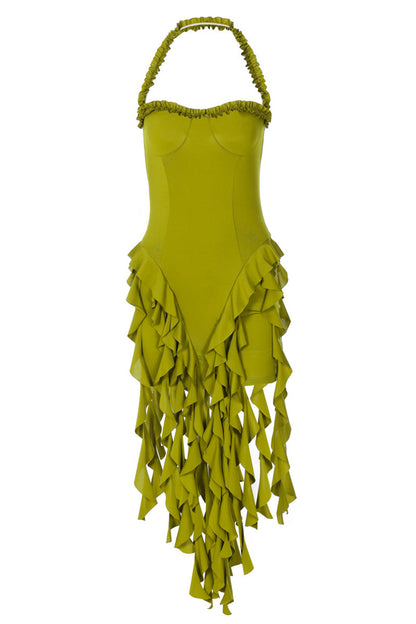 Kezi – Backless Halter Mini Dress with Tassel Detail