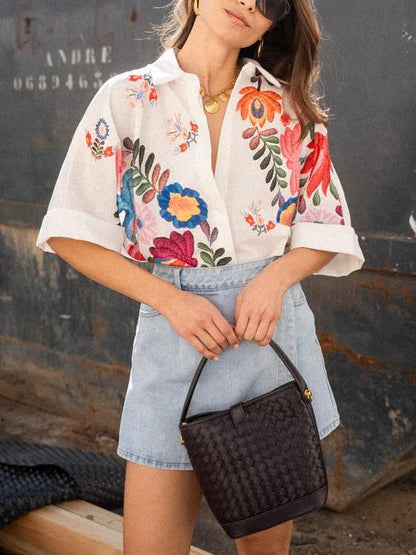 Carla - Floral Print Short-Sleeved Shirt