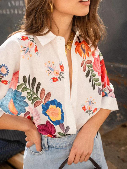 Carla - Floral Print Short-Sleeved Shirt