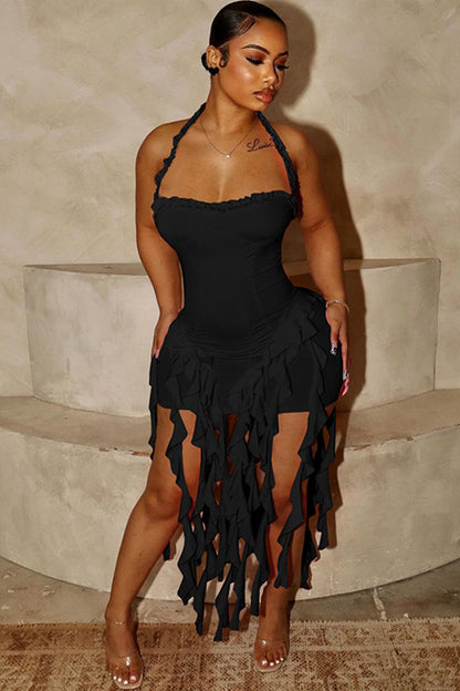 Kezi – Backless Halter Mini Dress with Tassel Detail