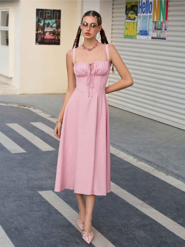 Claudia - Ruched Bust Split Thigh Cami Dress