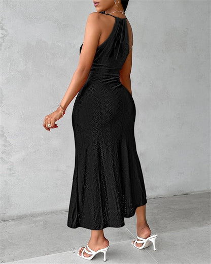 Pamela – Embroidered Bandeau Maxi Dress with Asymmetrical Hem