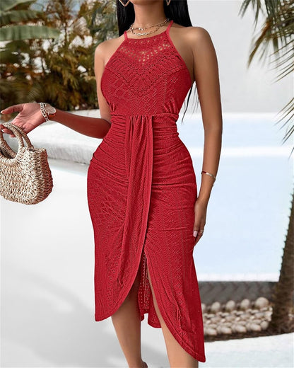 Pamela – Embroidered Bandeau Maxi Dress with Asymmetrical Hem