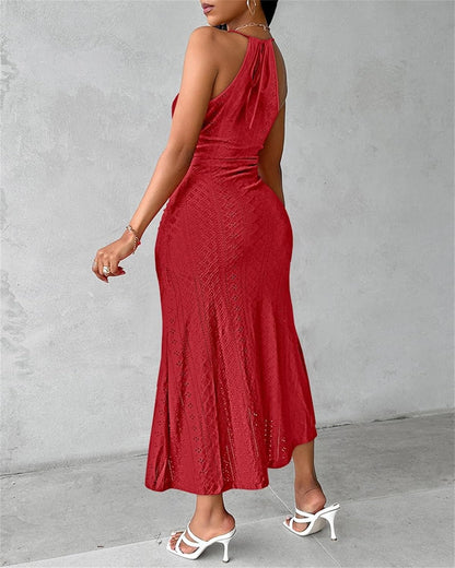 Pamela – Embroidered Bandeau Maxi Dress with Asymmetrical Hem