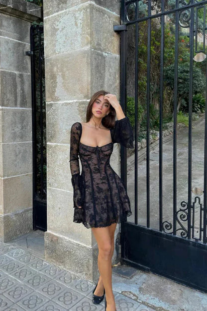 Mabel | Long Sleeved Lace Mini Dress
