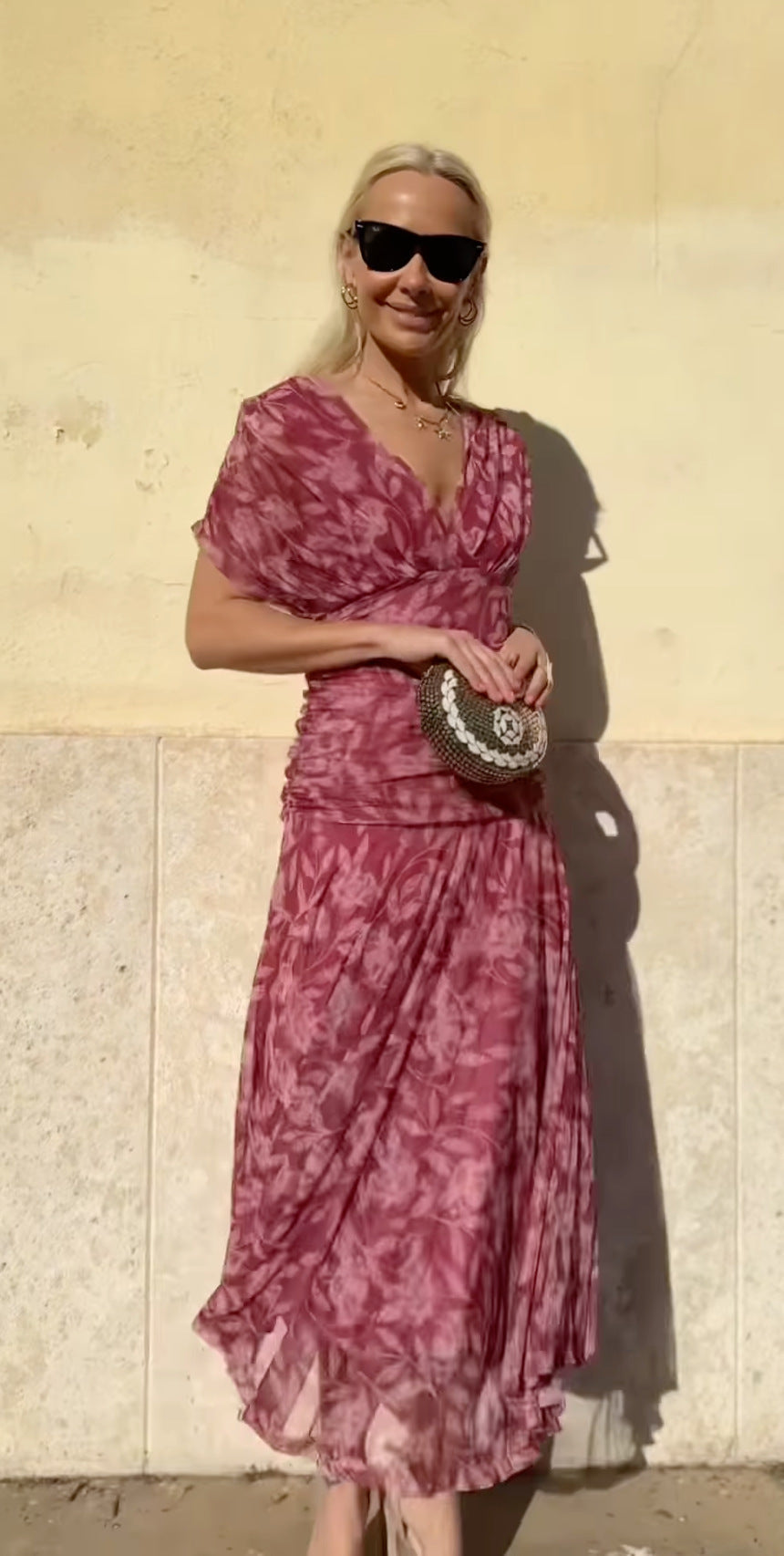 Christina™ | Off-Shoulder V-Neck Printed Dress