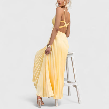 Énora | Yellow pleated dress with V-neck