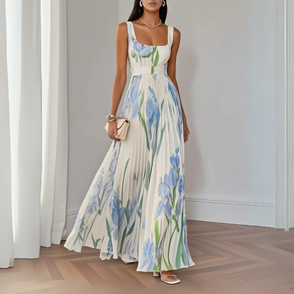 Nina - Stylish Floral Pleated Long Dress