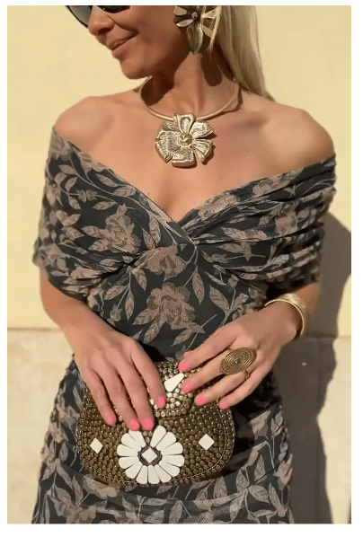 Christina | Off-Shoulder V-Neck Printed Dress