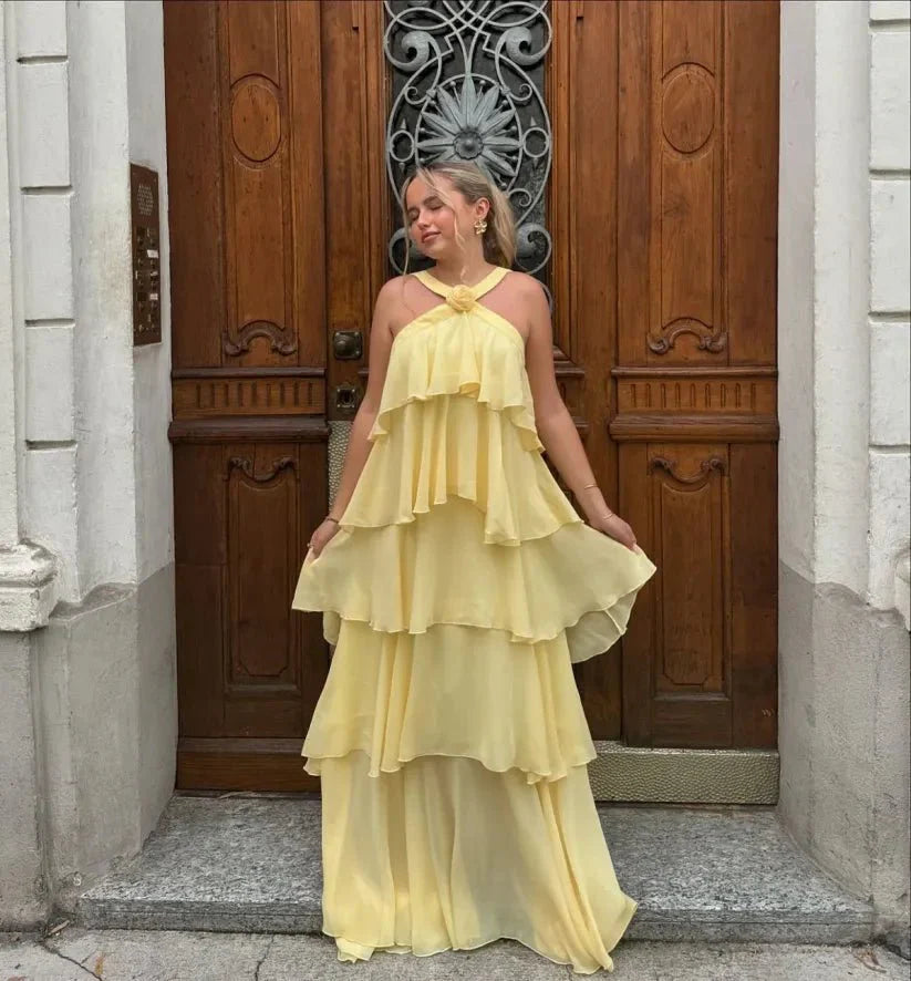 Amira | Ruffle Backless Maxi Dress