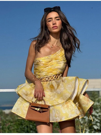 Daphne | Floral One Shoulder Mini Dress