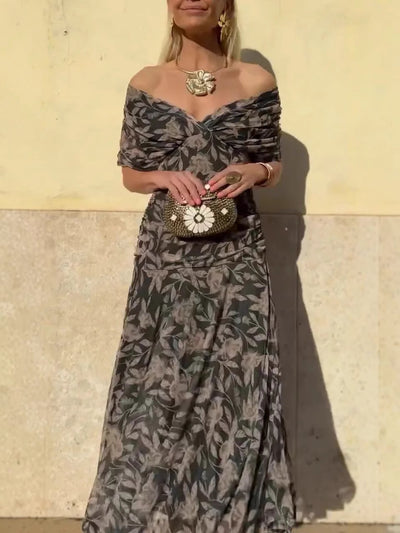 Christina™ | Off-Shoulder V-Neck Printed Dress