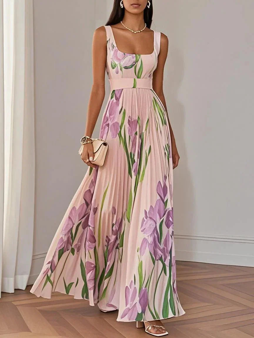 Nina - Stylish Floral Pleated Long Dress