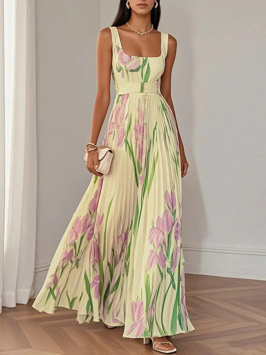 Nina - Stylish Floral Pleated Long Dress