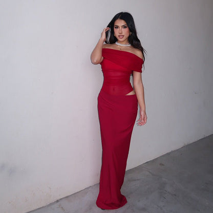 Maisy | Off-Shoulder Mesh Maxi Dress