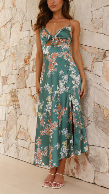 Myla | Satin Floral Split Midi Dress