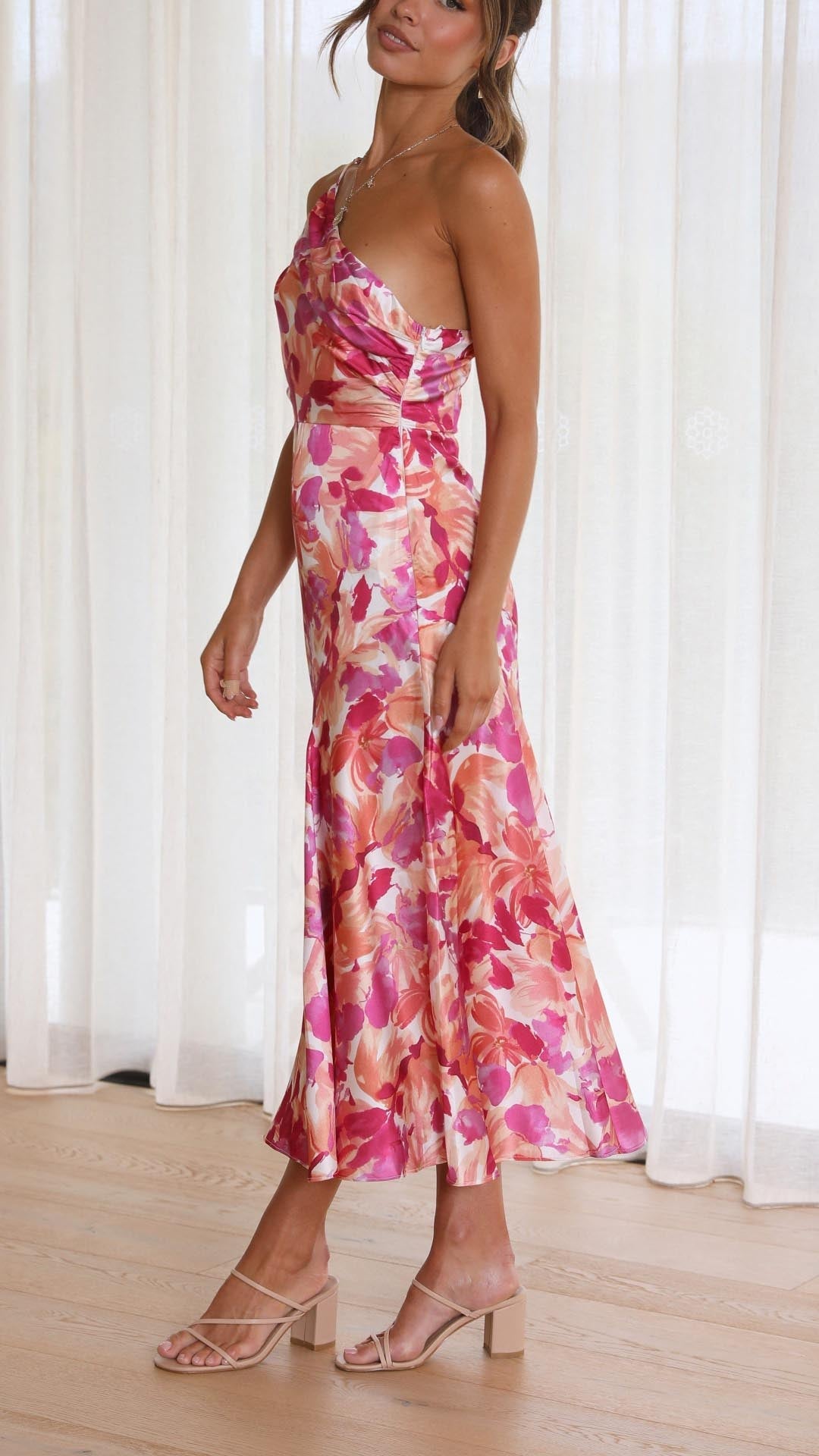 Sophie | Floral One Shoulder Midi Dress