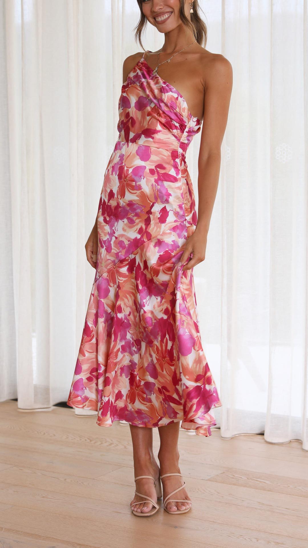 Sophie | Floral One Shoulder Midi Dress