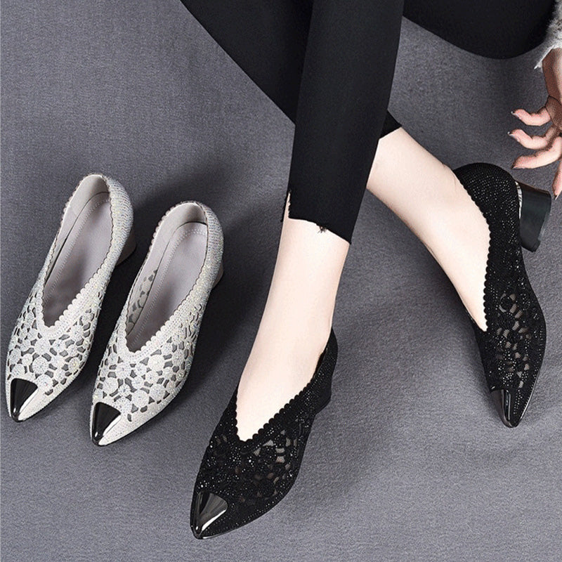 Jane  | Elegant Pointed Toe Flat Shoes with Crystal Detailing