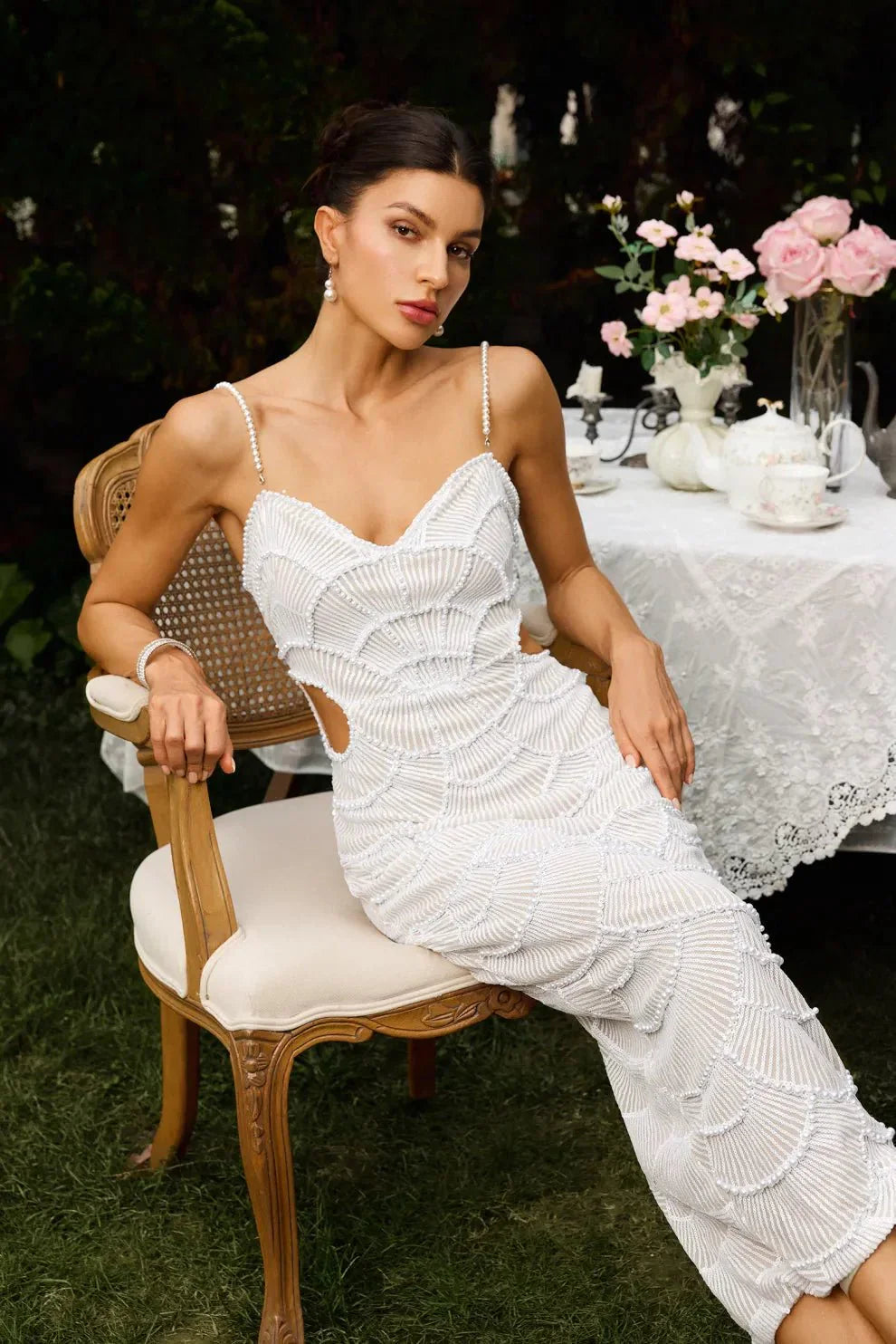 Stormi | Pearl Sequin Midi Dress