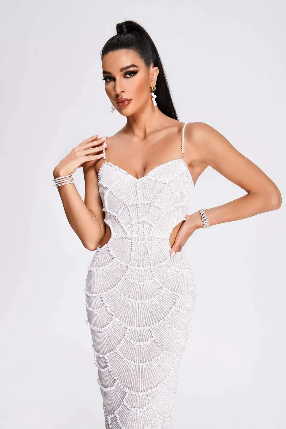 Stormi | Pearl Sequin Midi Dress
