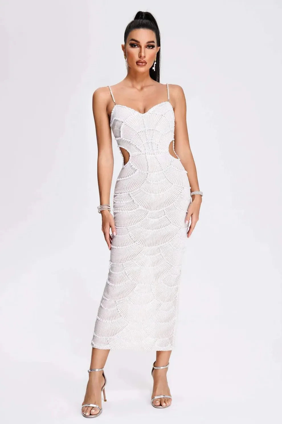 Stormi | Pearl Sequin Midi Dress