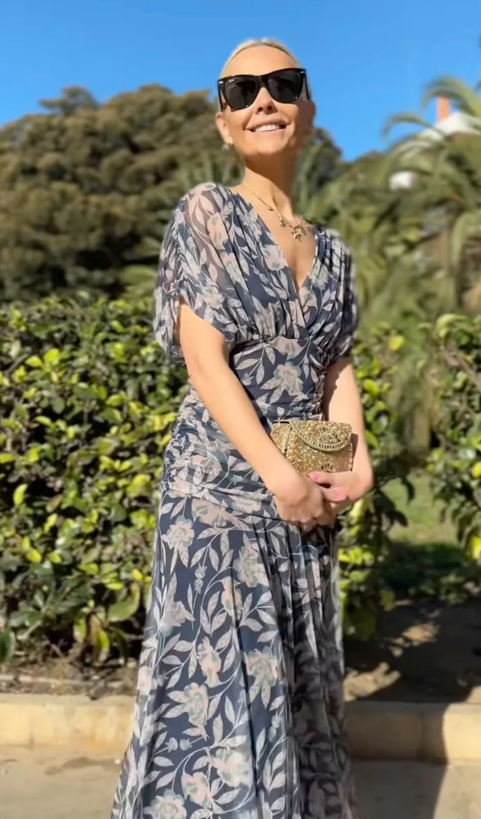 Christina | Off-Shoulder V-Neck Printed Dress