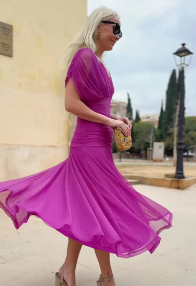 Christina™ | Off-Shoulder V-Neck Printed Dress